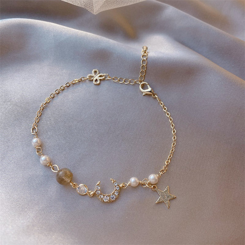 Real Gold Plating Flash Diamond Star And Moon Bracelet