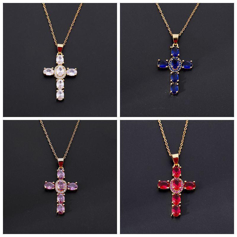 Copper Color Zircon Cross Pendant Necklace