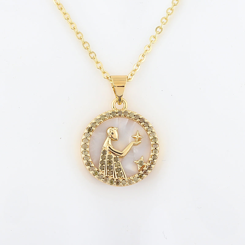 cmoonry 12 Colors CZ Constellations Necklace For Women Men & Girl Cubic Zirconia Horoscope Zodiac Sign Necklace Lucky Jewelry