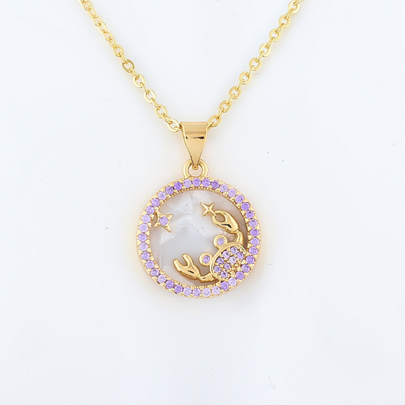 cmoonry 12 Colors CZ Constellations Necklace For Women Men & Girl Cubic Zirconia Horoscope Zodiac Sign Necklace Lucky Jewelry