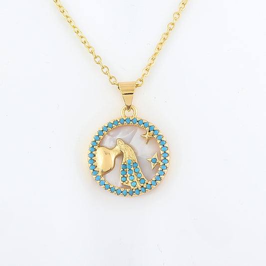 cmoonry 12 Colors CZ Constellations Necklace For Women Men & Girl Cubic Zirconia Horoscope Zodiac Sign Necklace Lucky Jewelry
