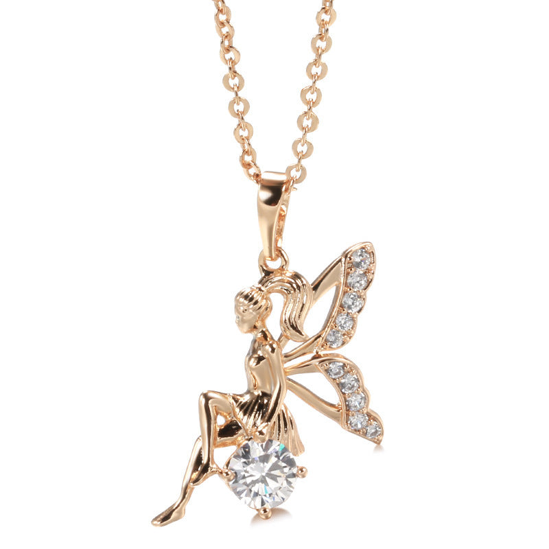 Women's Rose Gold Angel Pendant Zircon Necklace