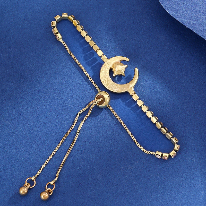 Diamond-embedded Star Moon Pull Bracelet Women's Fashion