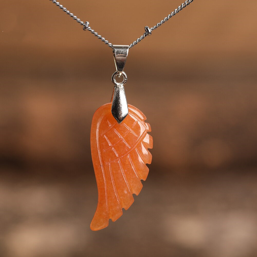 Quartz Crystal Angel Wing Pendant Necklace