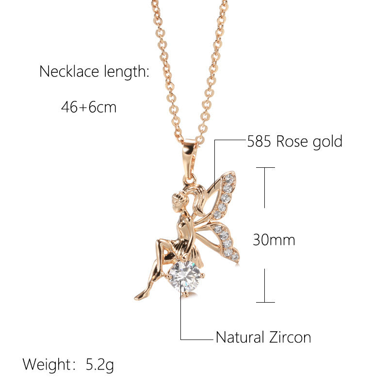 Women's Rose Gold Angel Pendant Zircon Necklace