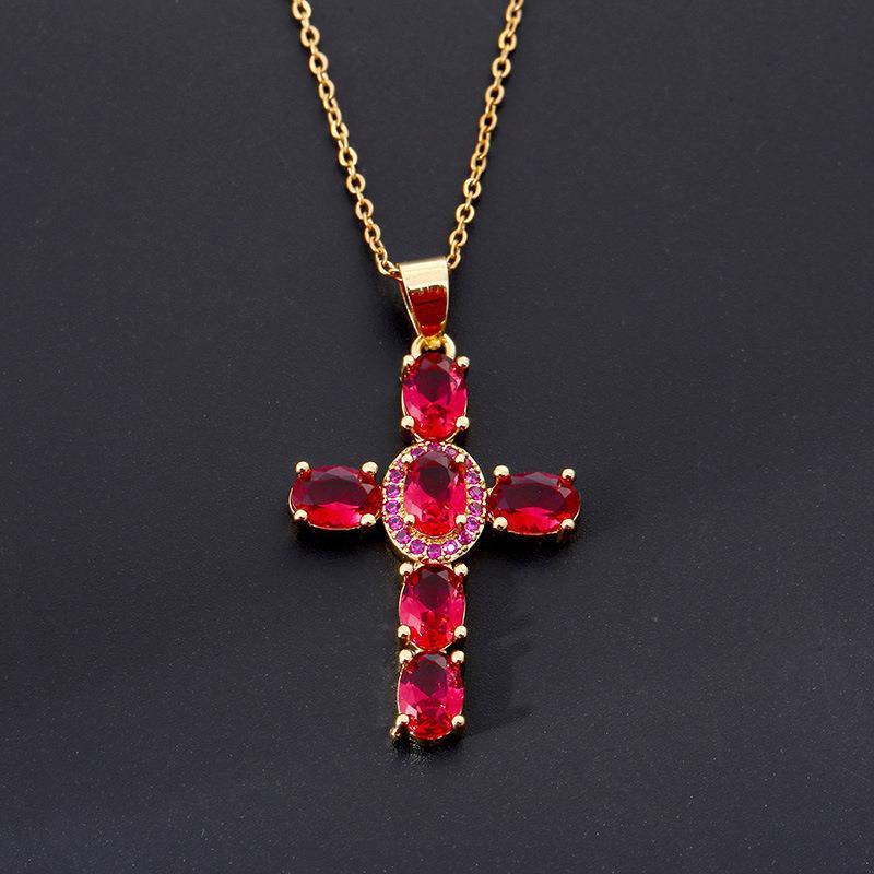 Copper Color Zircon Cross Pendant Necklace