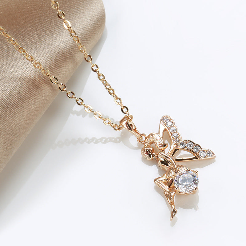 Women's Rose Gold Angel Pendant Zircon Necklace