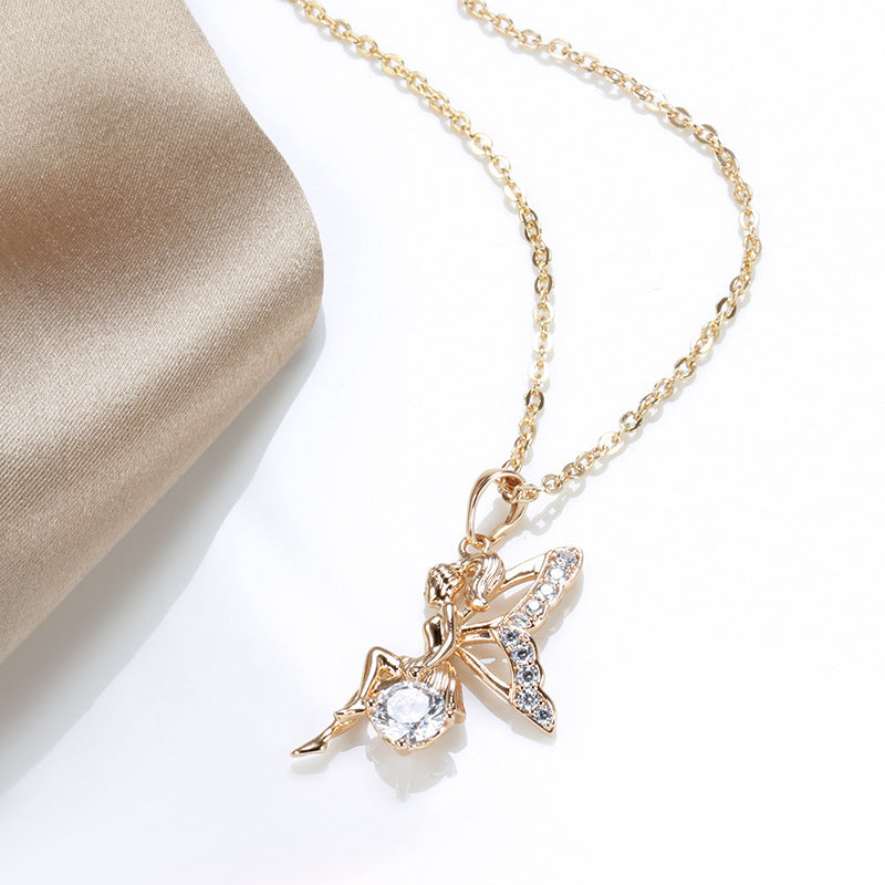 Women's Rose Gold Angel Pendant Zircon Necklace
